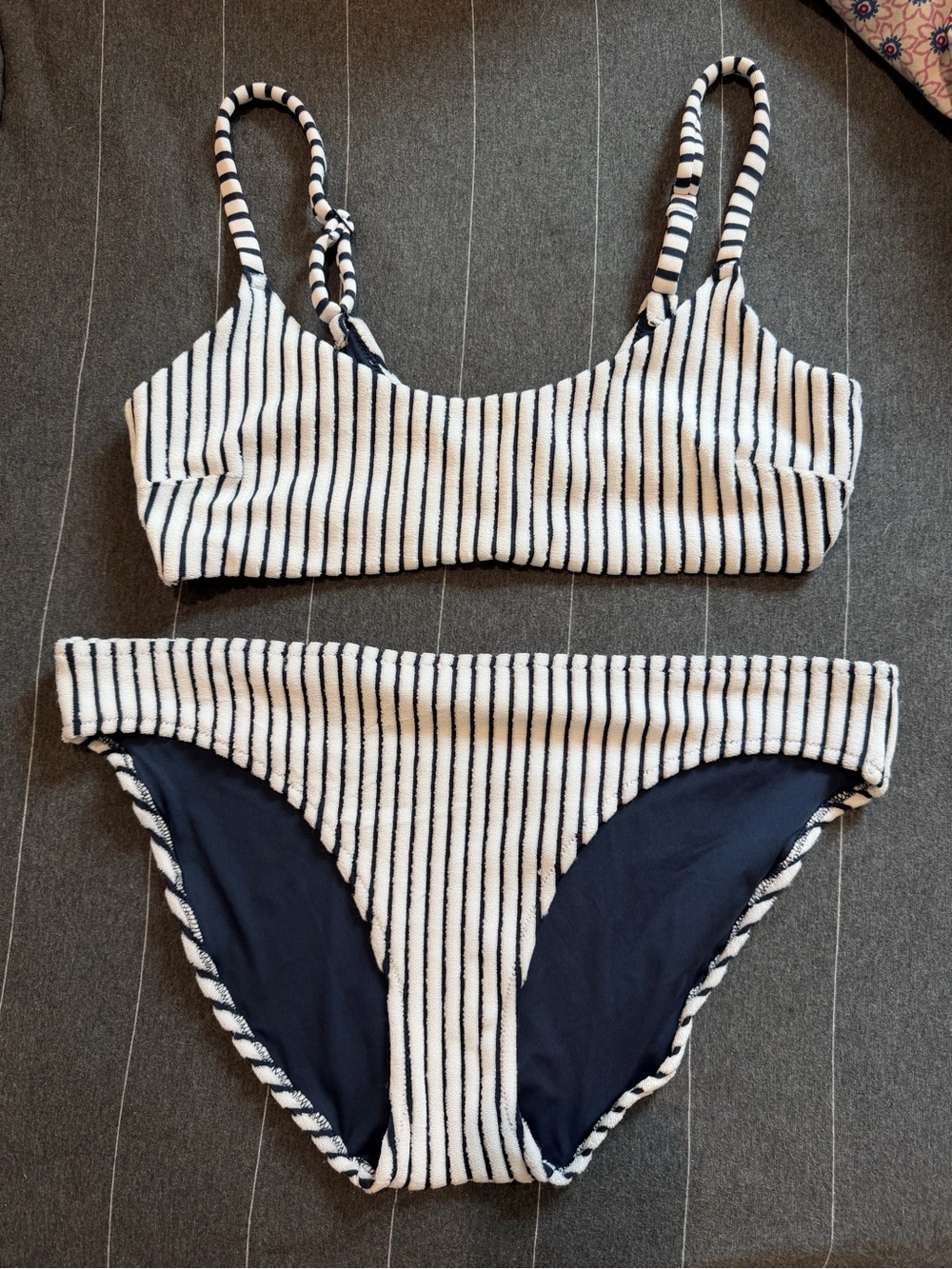 aerie White & Navy Ribbed Stripe Bikini Set
